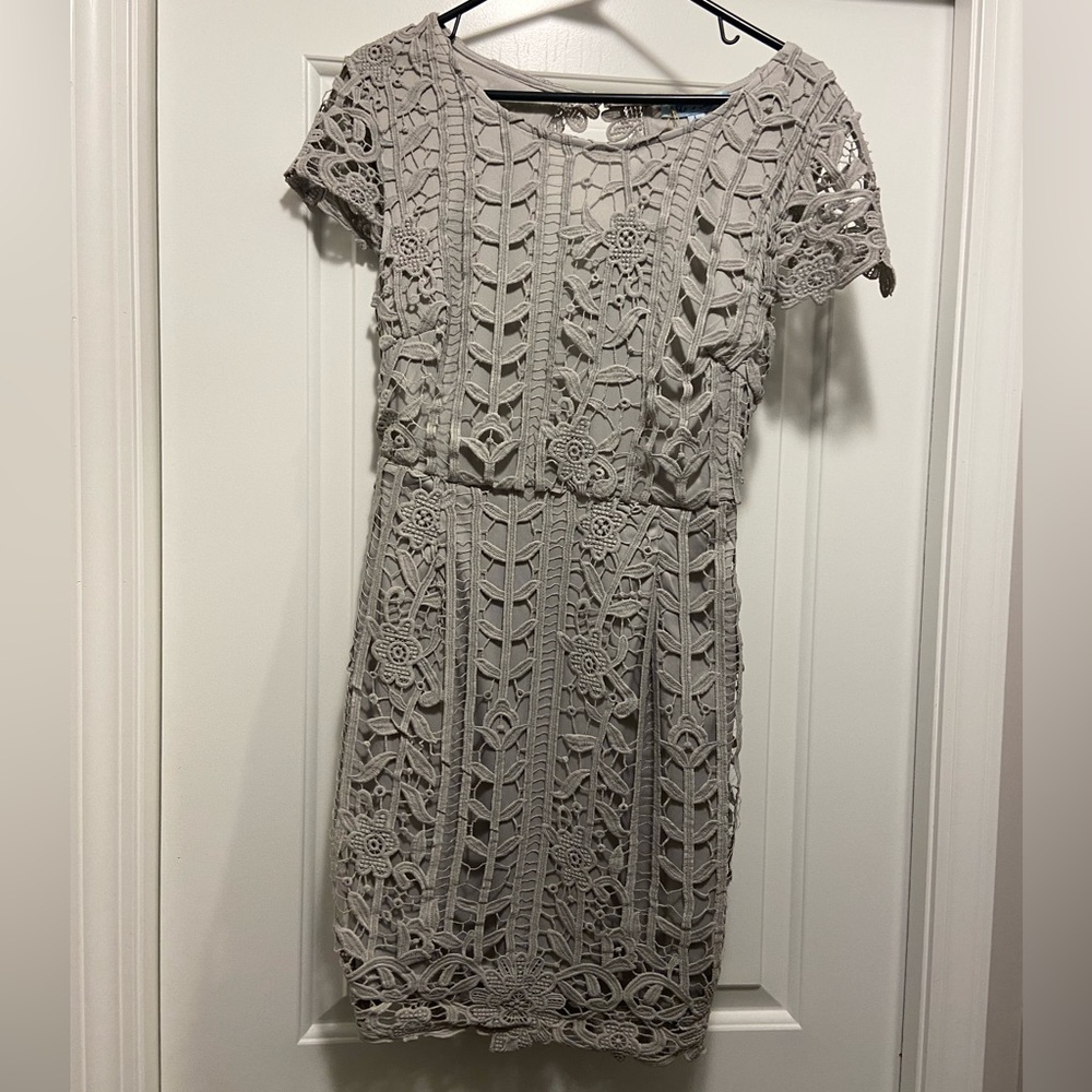 Gray Lace Open Back Dress